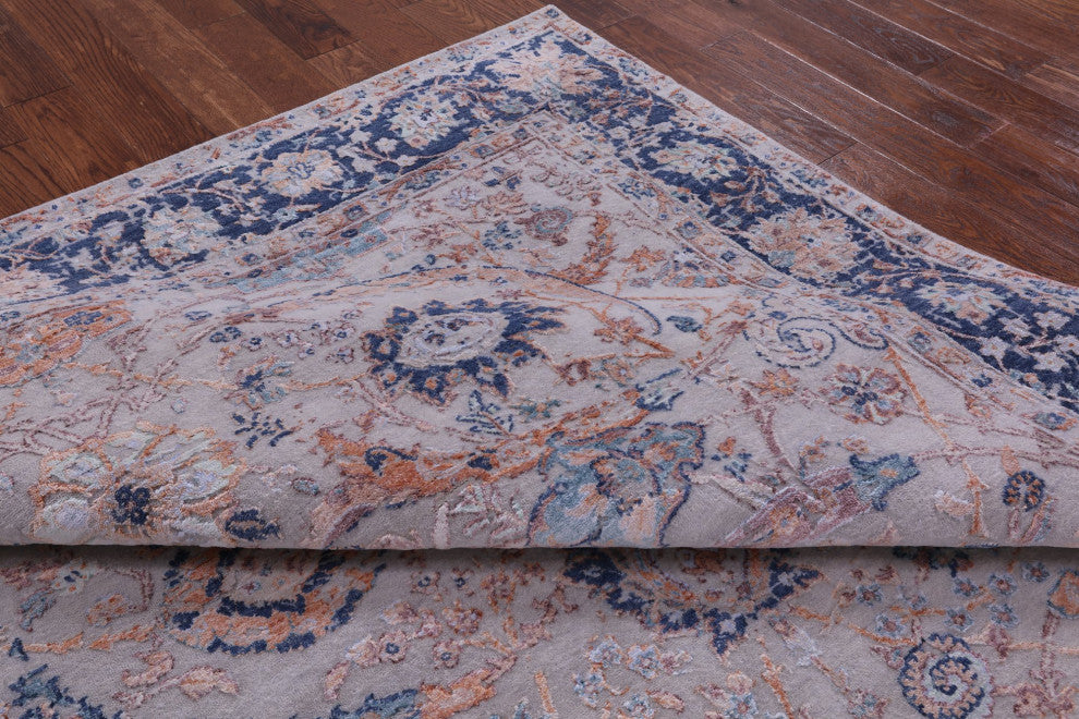 8' 0" X 10' 1" Persian Sickle Leaf Design Hand Knotted Wool and Silk Rug Q7095