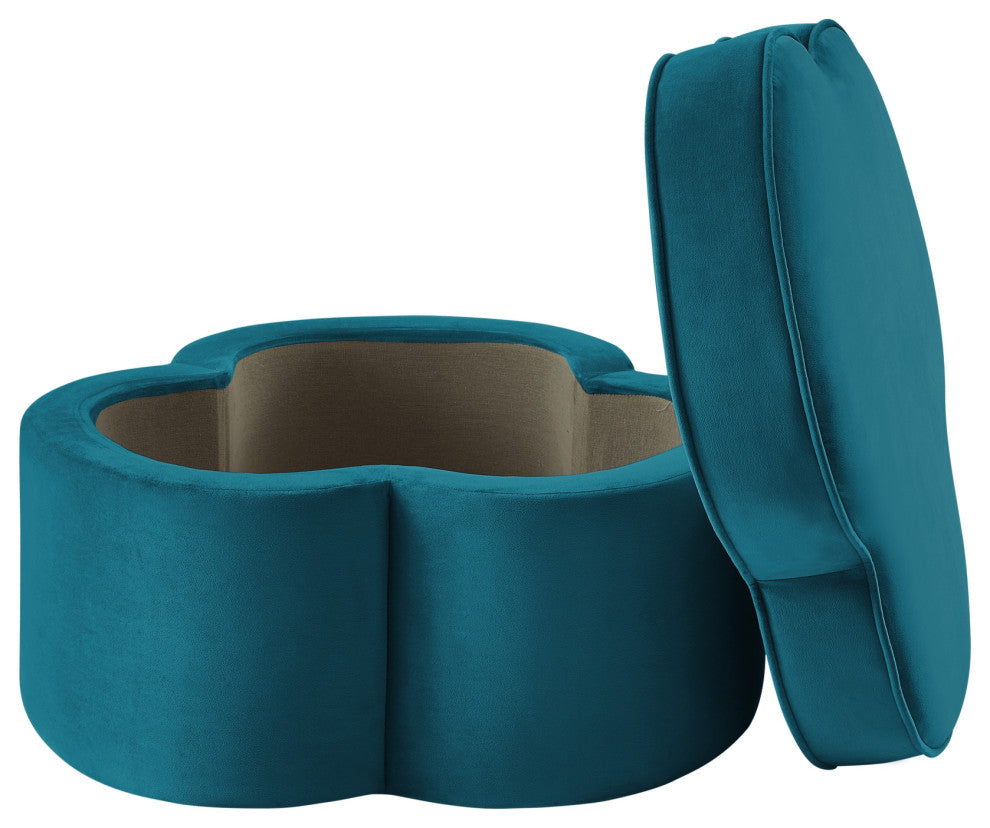 Rustic Manor Jalayah Ottoman, Upholstered, Velvet, Teal