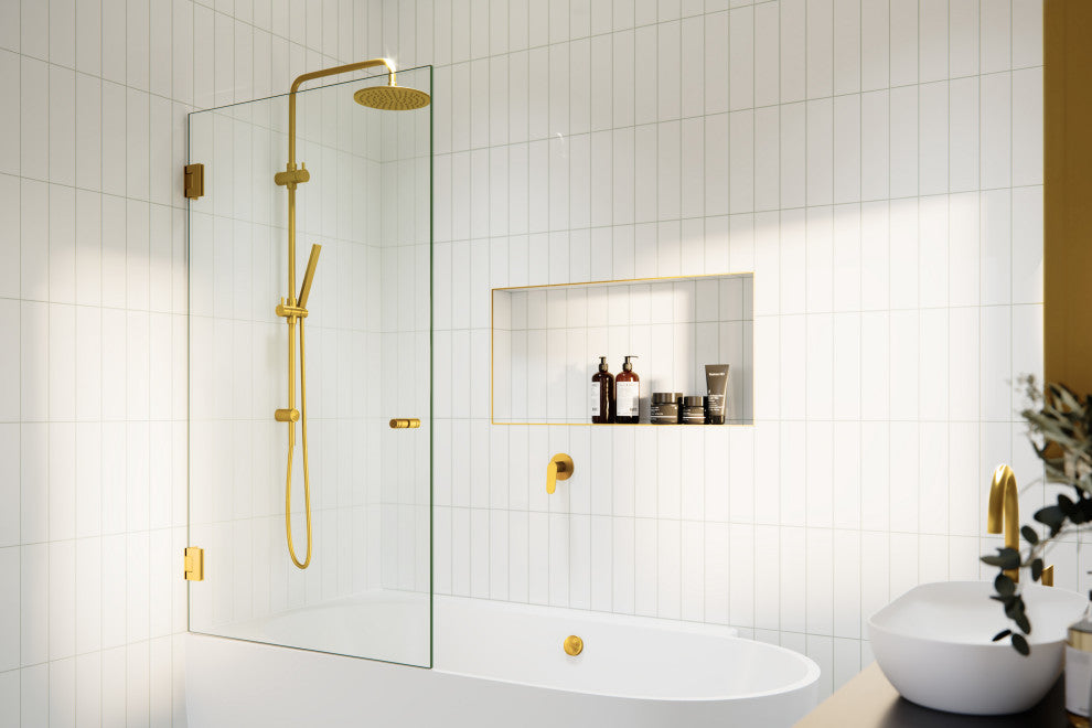 Glass Warehouse 58.25"x31.25" Frameless Shower Bath Door, Door Only, Satin Brass
