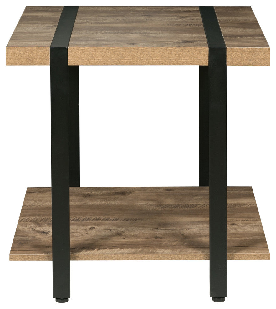 Bourbon Foundry End Table, Wood And Inset Black Steel