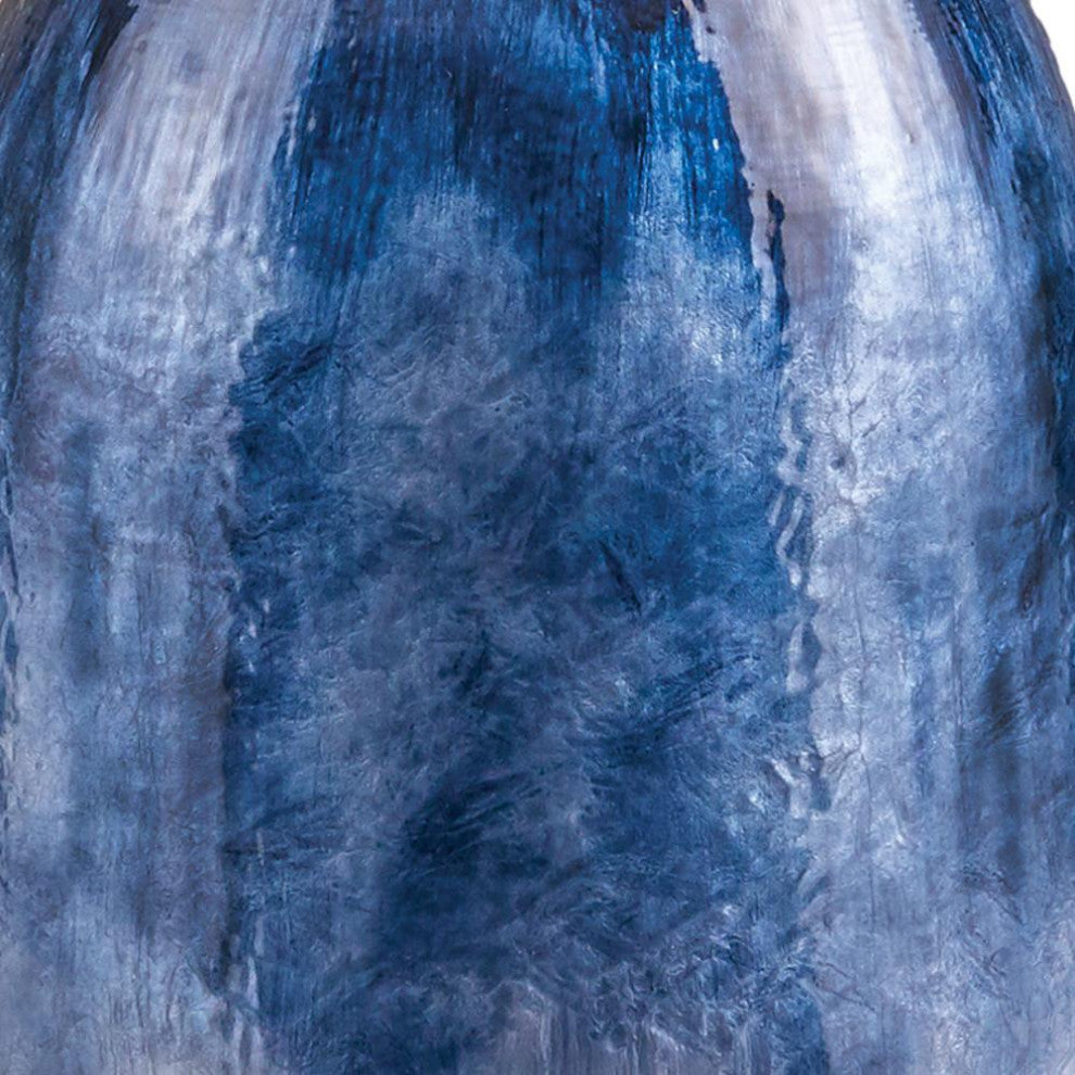 Enameled Modern Blue Iron Oval Vase Ombre Tall Large Contemporary Coastal