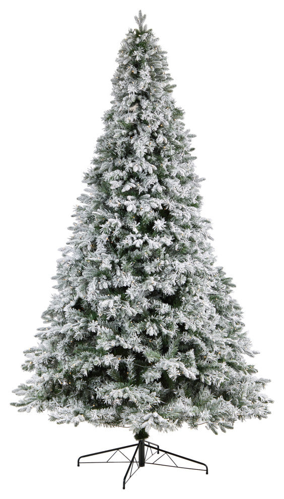 10' Flocked Vermont Mixed Pine Artificial Christmas Tree With 800 LED Lights