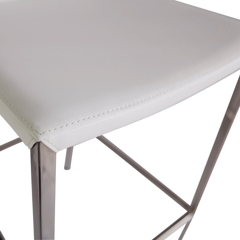 Diana-B Bar Stool, White With Polished Stainless Steel