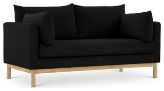 Langham Linen Textured Fabric Upholstered Loveseat, Black