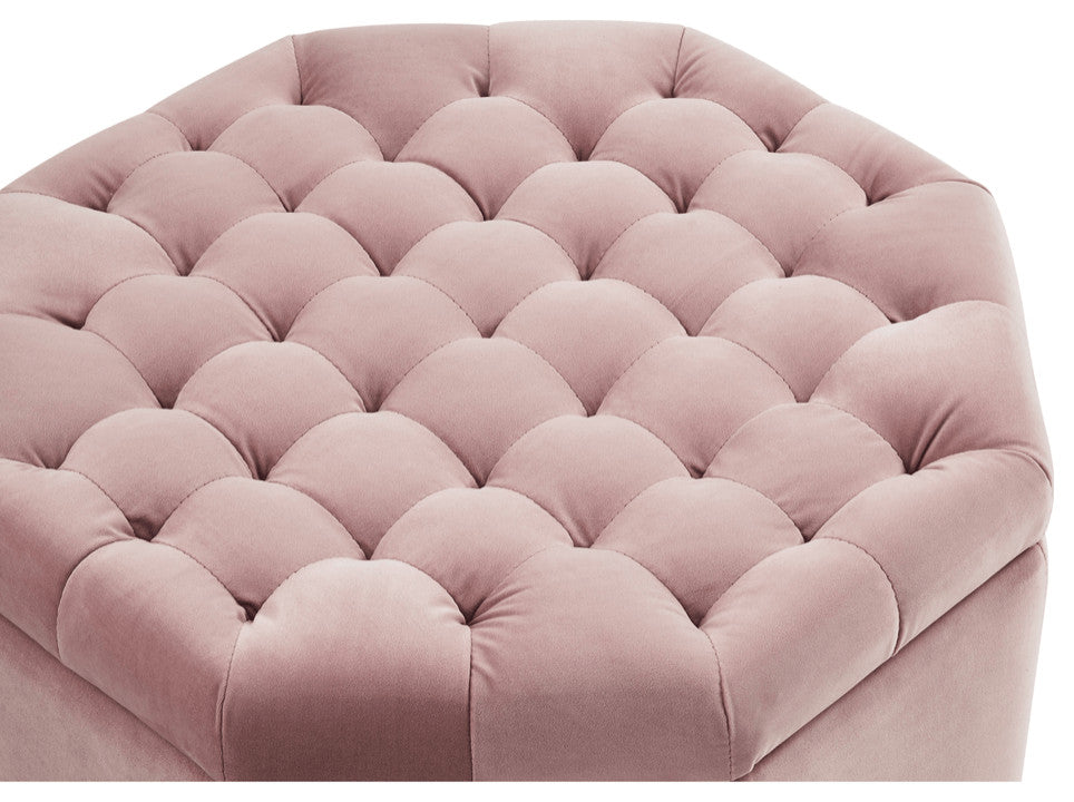 25" Blush Velvet And Black Tufted Specialty Storage
