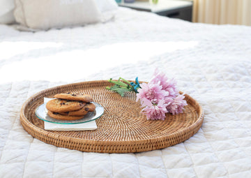 Artifacts Rattan™ Round Flat Tray, Honey Brown, 14"x14"x1"