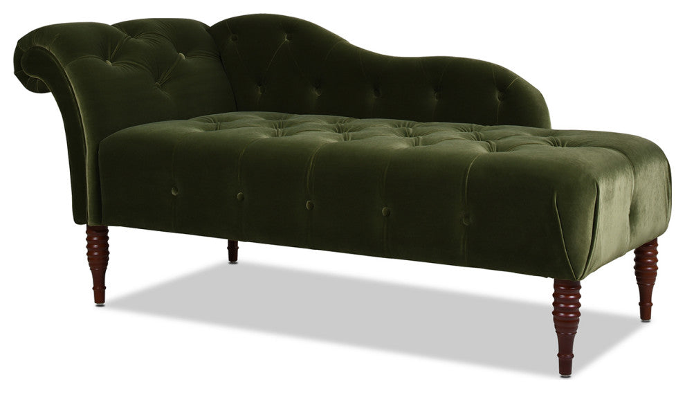 Samuel Velvet Tufted Chaise Lounge, Right-Arm Facing, Olive Green Performance Velvet