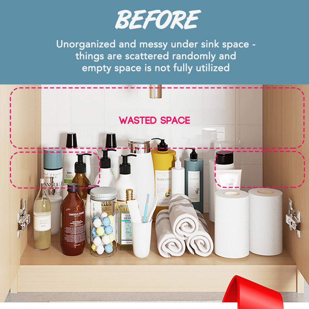 White Steel Under Sink Organizer and Storage, 2-Tier Countertop Sliding Rack