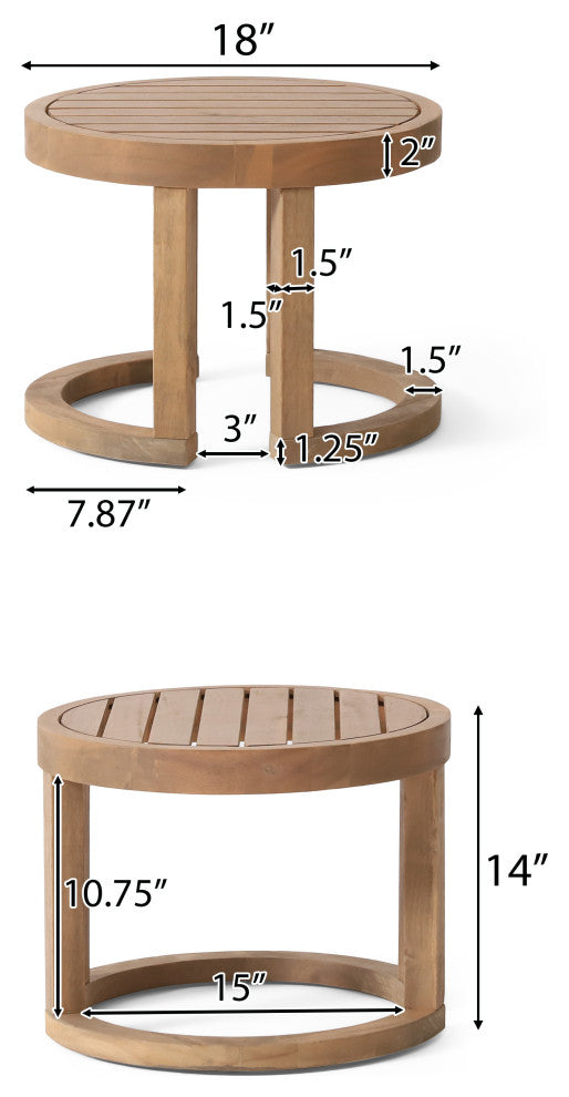 Aston Outdoor Acacia Wood 3 Piece Chat Set With Cushions, Beige and Brown Wash