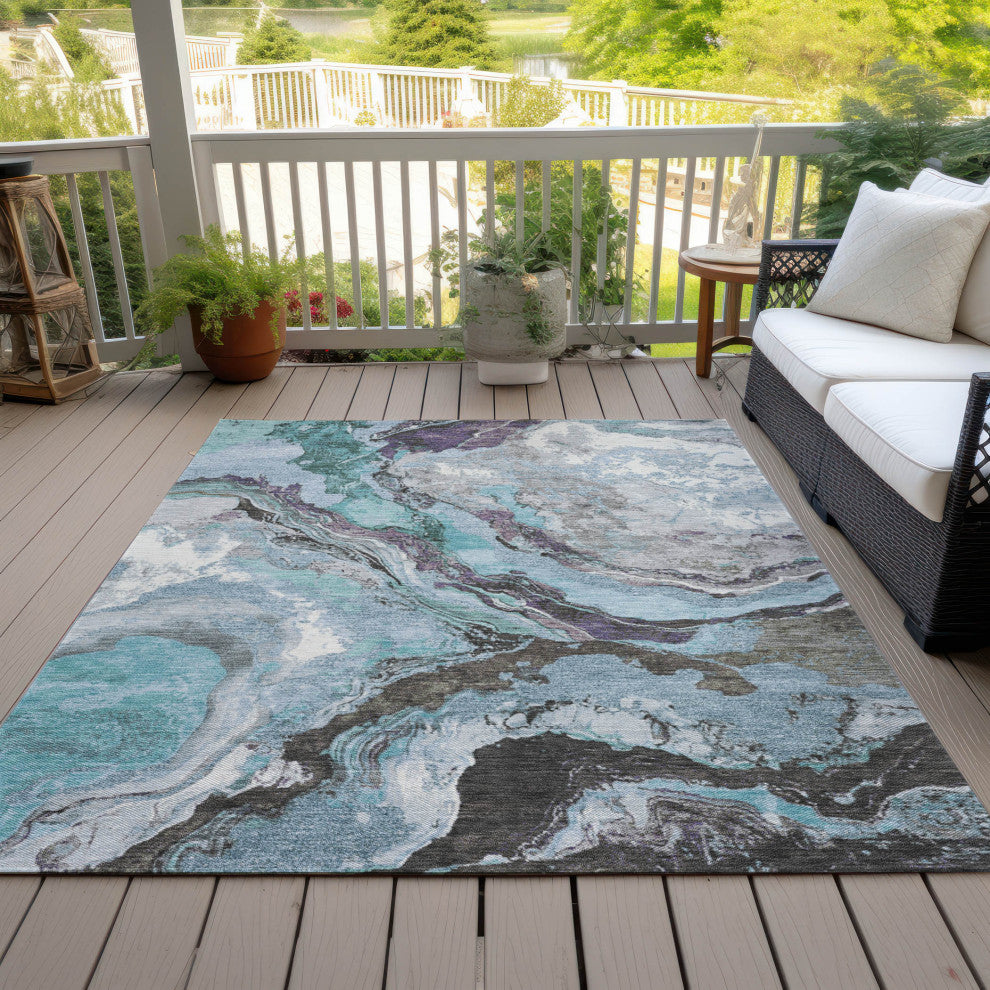 Machine Washable Indoor/Outdoor Chantille ACN1908 Teal 9' x 12' Rug