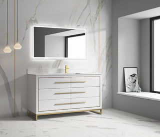 Alma Kathyia Freestanding Bath Vanity, Gold Hardware, 60" Single Sink