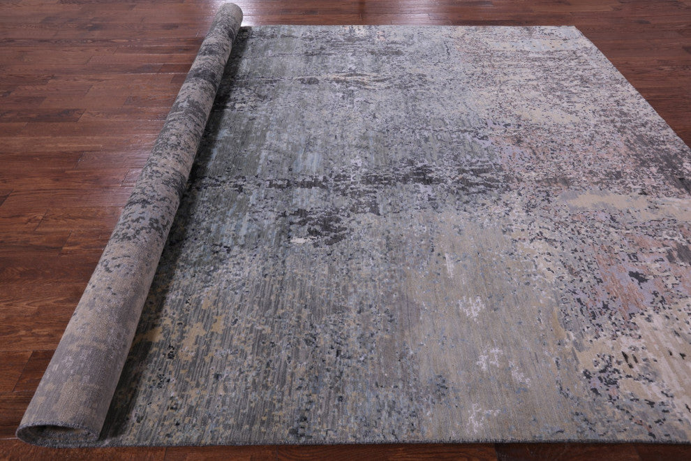 Abstract Wool and Silk Hand Knotted Rug 9' 0" X 12' 3" Q8873