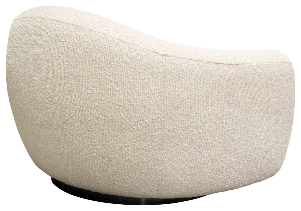 Pascal Swivel Chair in Bone Boucle Textured Fabric Contoured Arms & Back