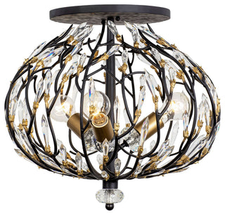 Bask 3-Lt Crystal Semi-Flush - Matte Black/French Gold