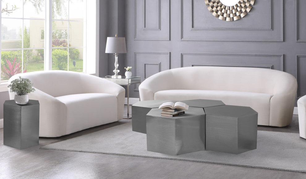 Hexagon Coffee Table, Brushed Chrome, 4 Piece