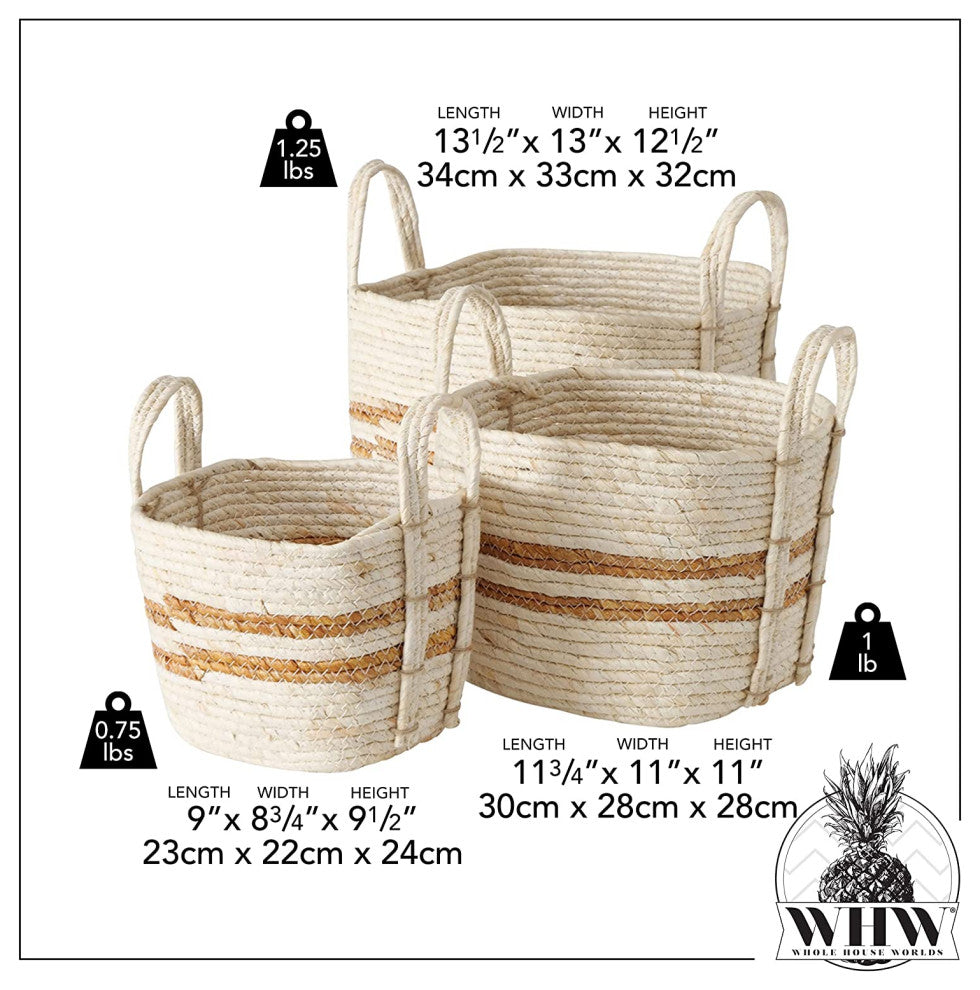 3 Piece Stripes Wicker Basket Set