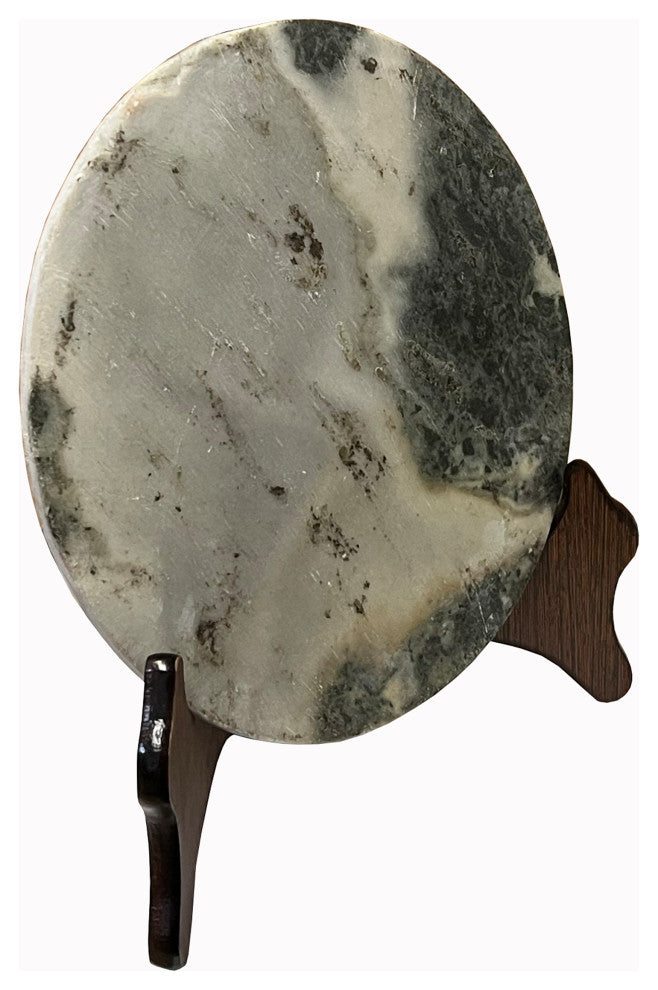 Chinese Natural Dream Stone Round White Fengshui Plaque Display Hws2263
