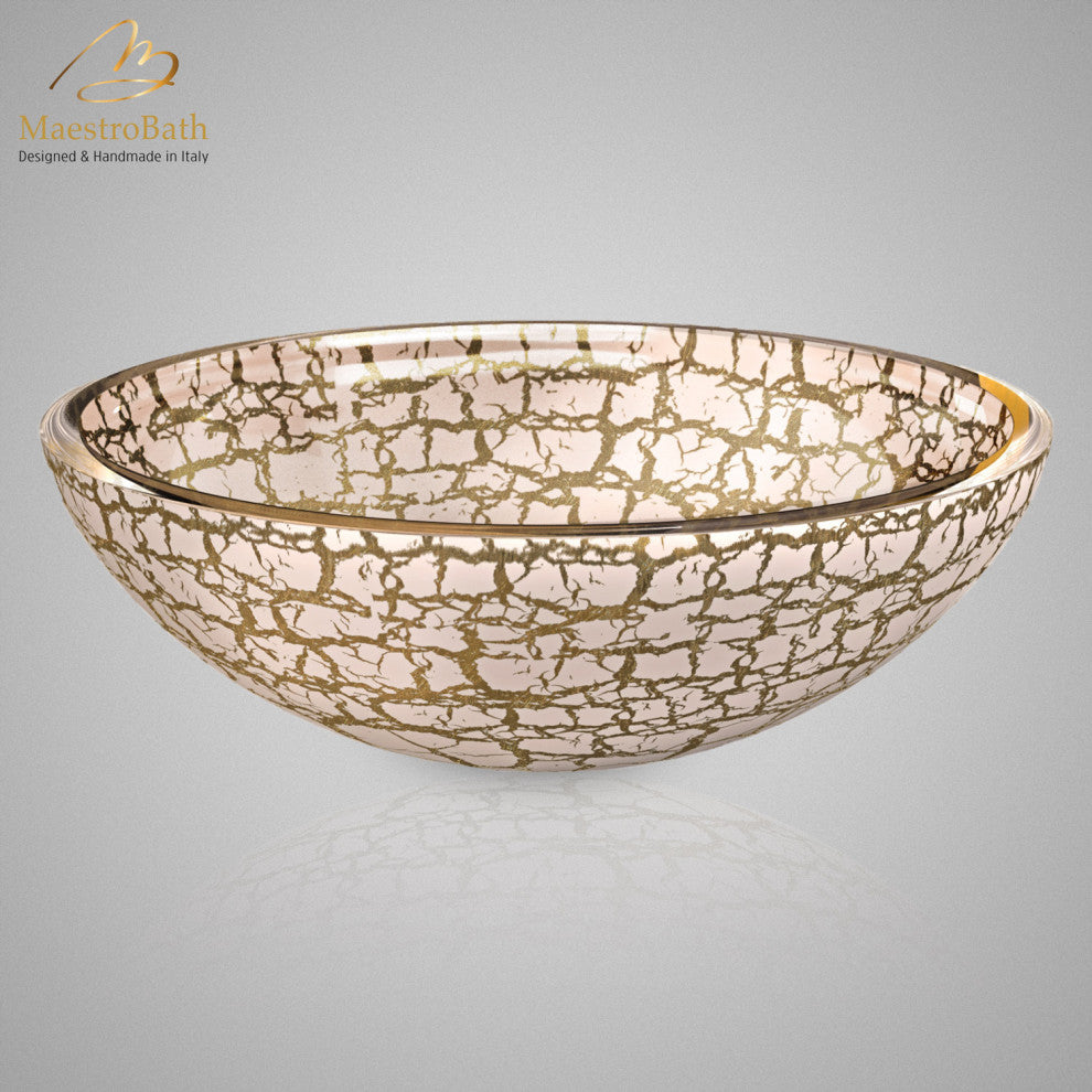 Kalahari European Luxury Bathroom Sink, Gold and White
