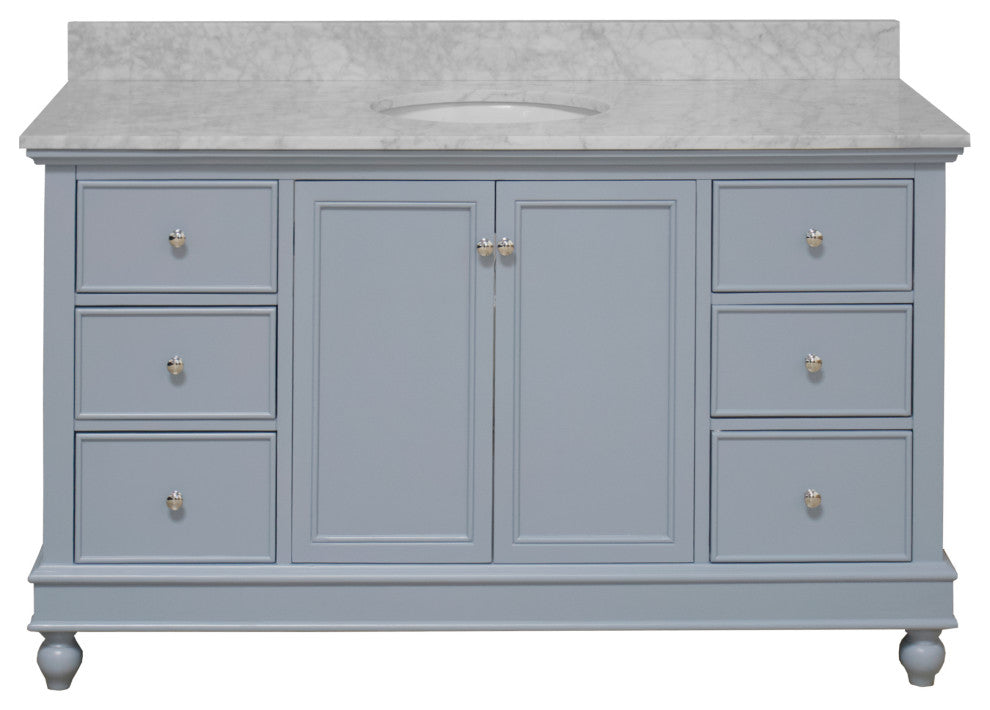 Bella 60" Bathroom Vanity, Powder Blue, Carrara Marble, Single Vanity