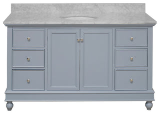 Bella 60" Bathroom Vanity, Powder Blue, Carrara Marble, Single Vanity