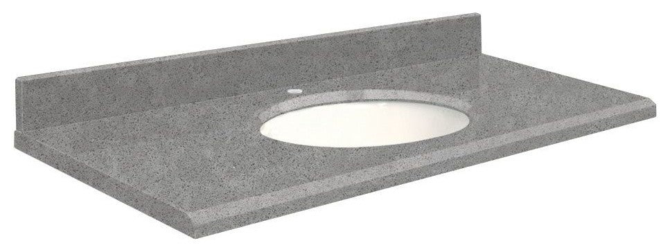 Quartz 49"x22" Vanity Top, Single Faucet Hole, Urban Grey, White Bowl