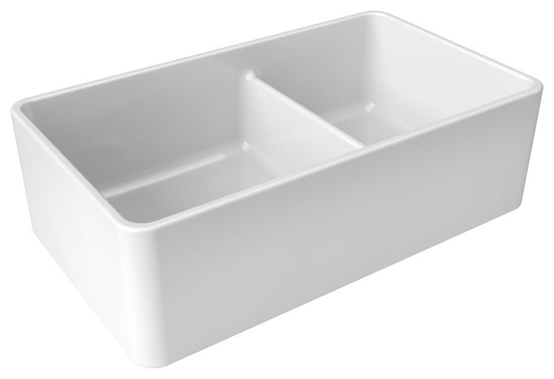 LaToscana Double-Bowl Reversible Fireclay Sink, White, 33"