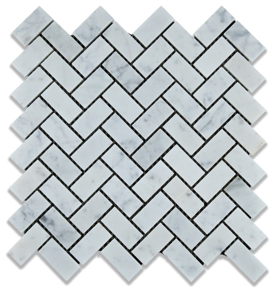 Carrara White Marble Honed 1 x 2 Herringbone Mosaic Tile