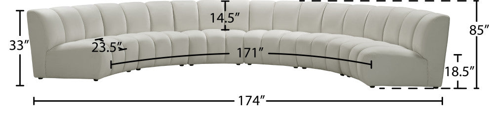 Infinity Channel Tufted Velvet Modular Chair, Cream, 6 Piece