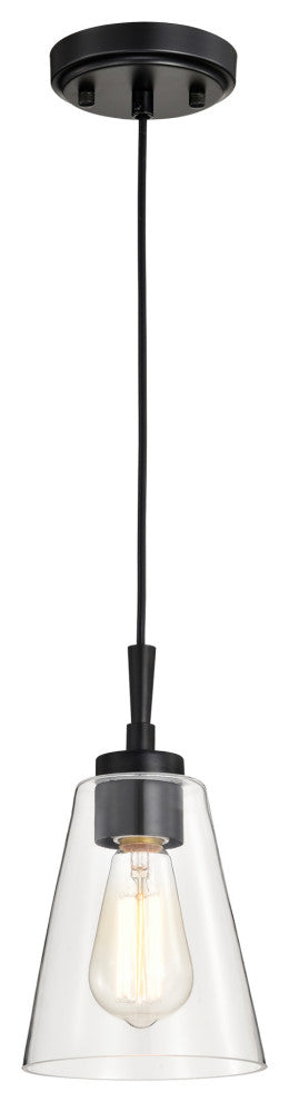 Briarwood 1-Light Matte Black Modern Pendant With Clear Cone Glass Shade