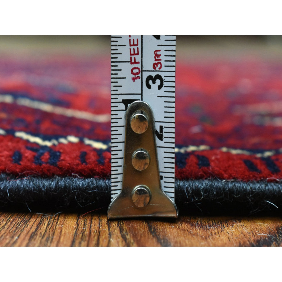 Red Hand Knotted Tribal Design Wool Afghan Khamyab Runner Rug, 2'9"x13'0"