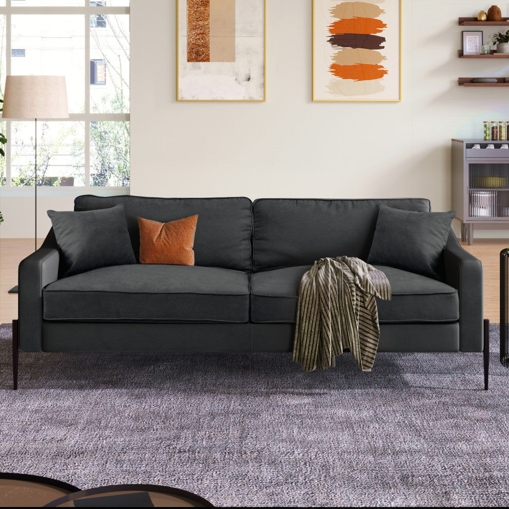 81 Inch Polyester Modern Loveseat Sofa with Two Pillows, Grey