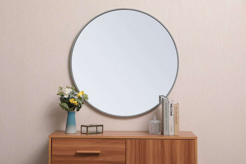 Elegant Decor MR4037GR Metal Frame Round Mirror, 32" Gray