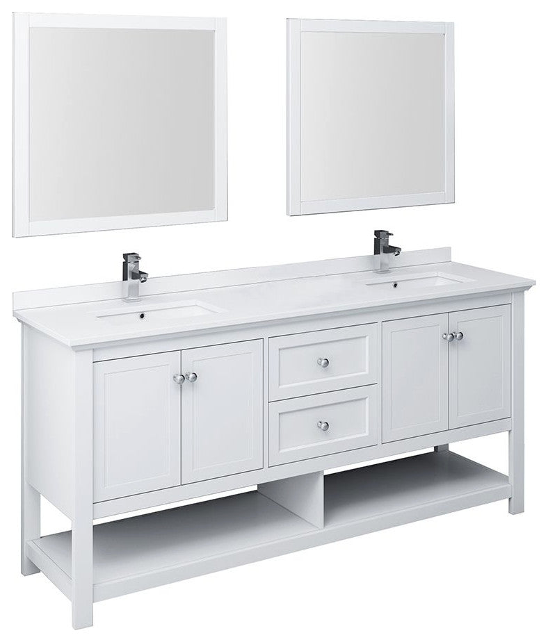 Manchester 72" White Double Sink Bathroom Vanity Set, Faucet-Fft9161bn