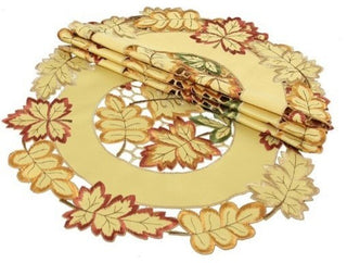 Bountiful Leaf Embroidered Cutwork Harvest Doilies, 12" Round, Set of 4