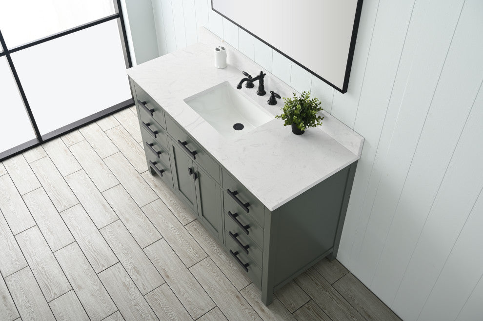 Valentino 54 in. Single Sink Bath Vanity in Verdant Green with White Quartz Top