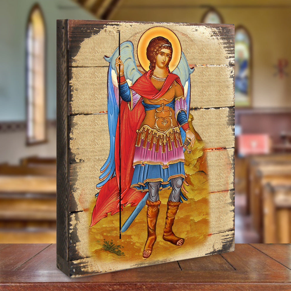 Icon Saint Michael The Archangel Wall Art On Wood, 16 Inch