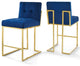 Privy Gold Stainless Steel Performance Velvet Counter Stool Set of 2 Gold Navy