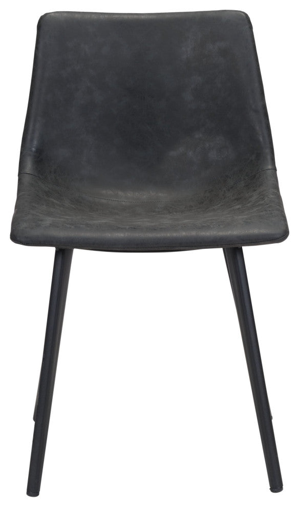 Dining Chair, Set of 2, Faux Vinyl Leather, Steel, Vintage Black, Cafe Bistro