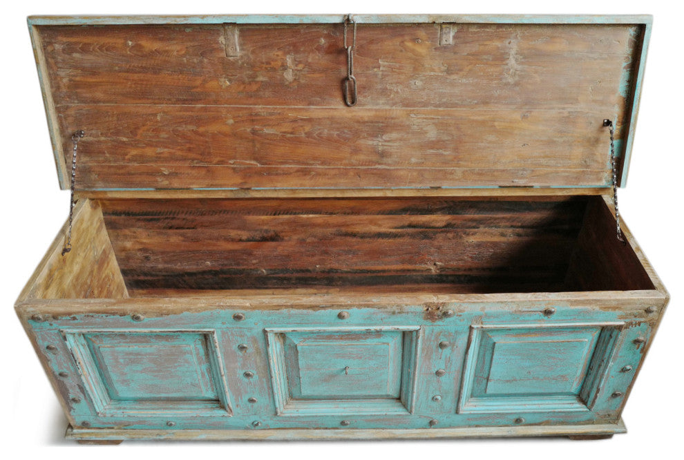 Consigned, Large Jodhpur Blue Wood Trunk