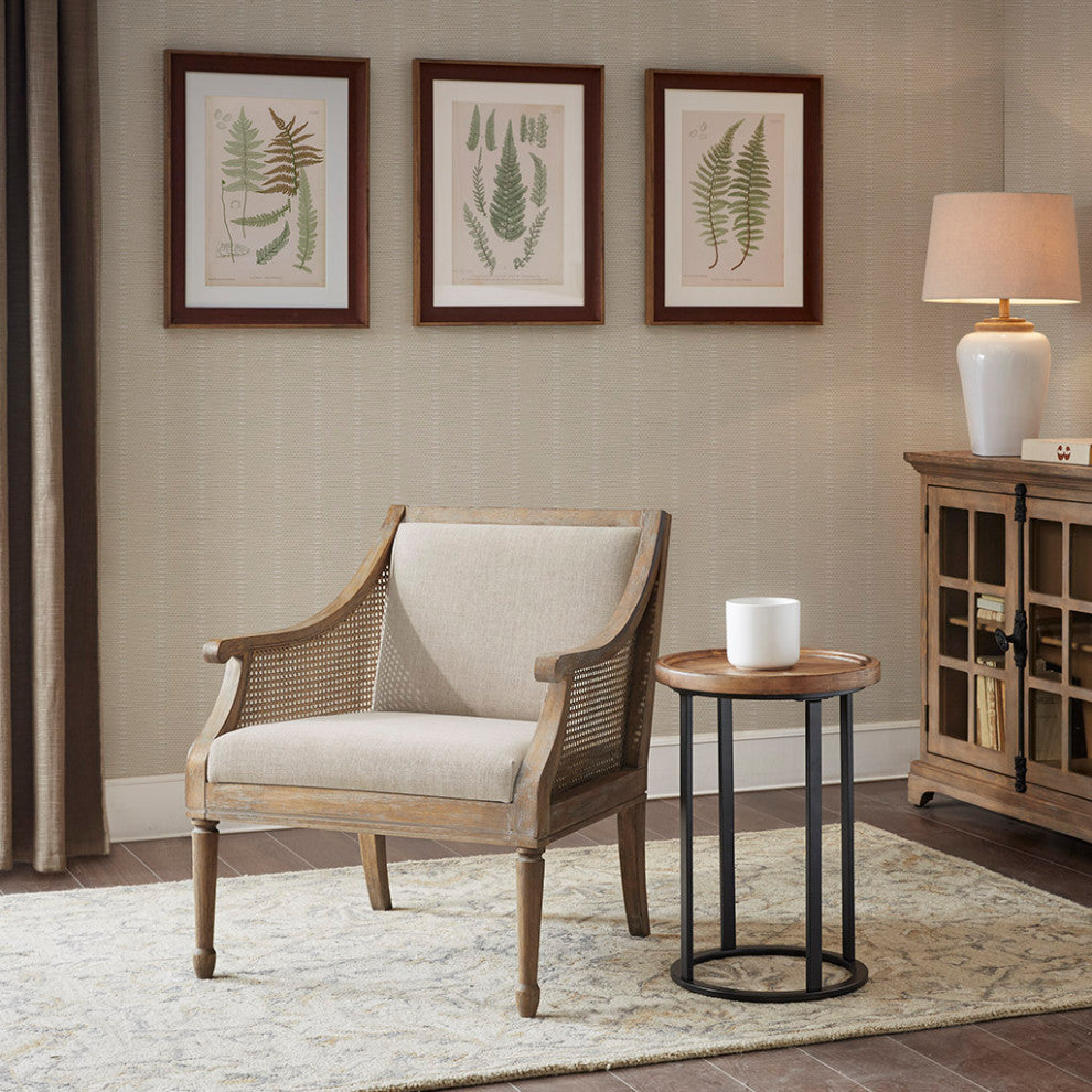 Martha Stewart Isla Reclaimed Natural Cane Inset Armchair, Natural Solid