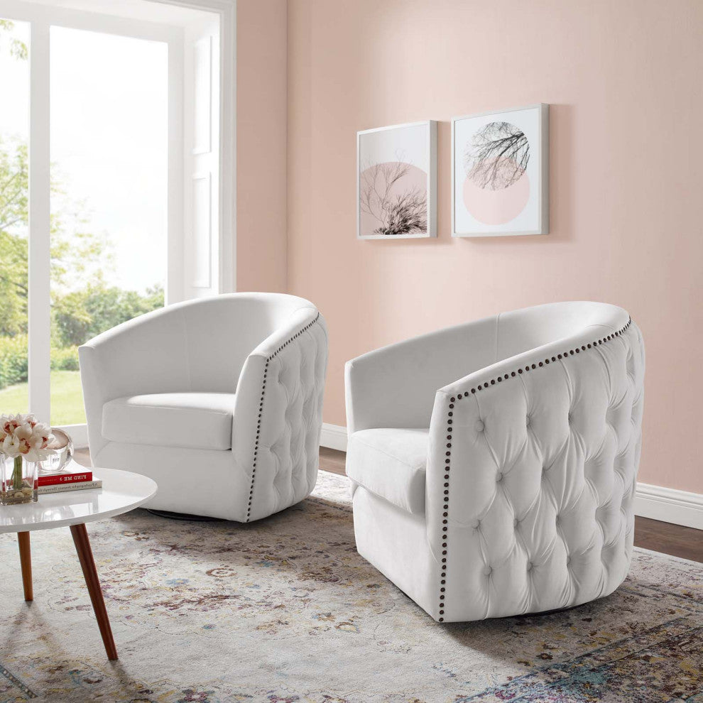 Armchair Accent Chair, Set of 2, Velvet, White, Modern, Lounge Hospitality