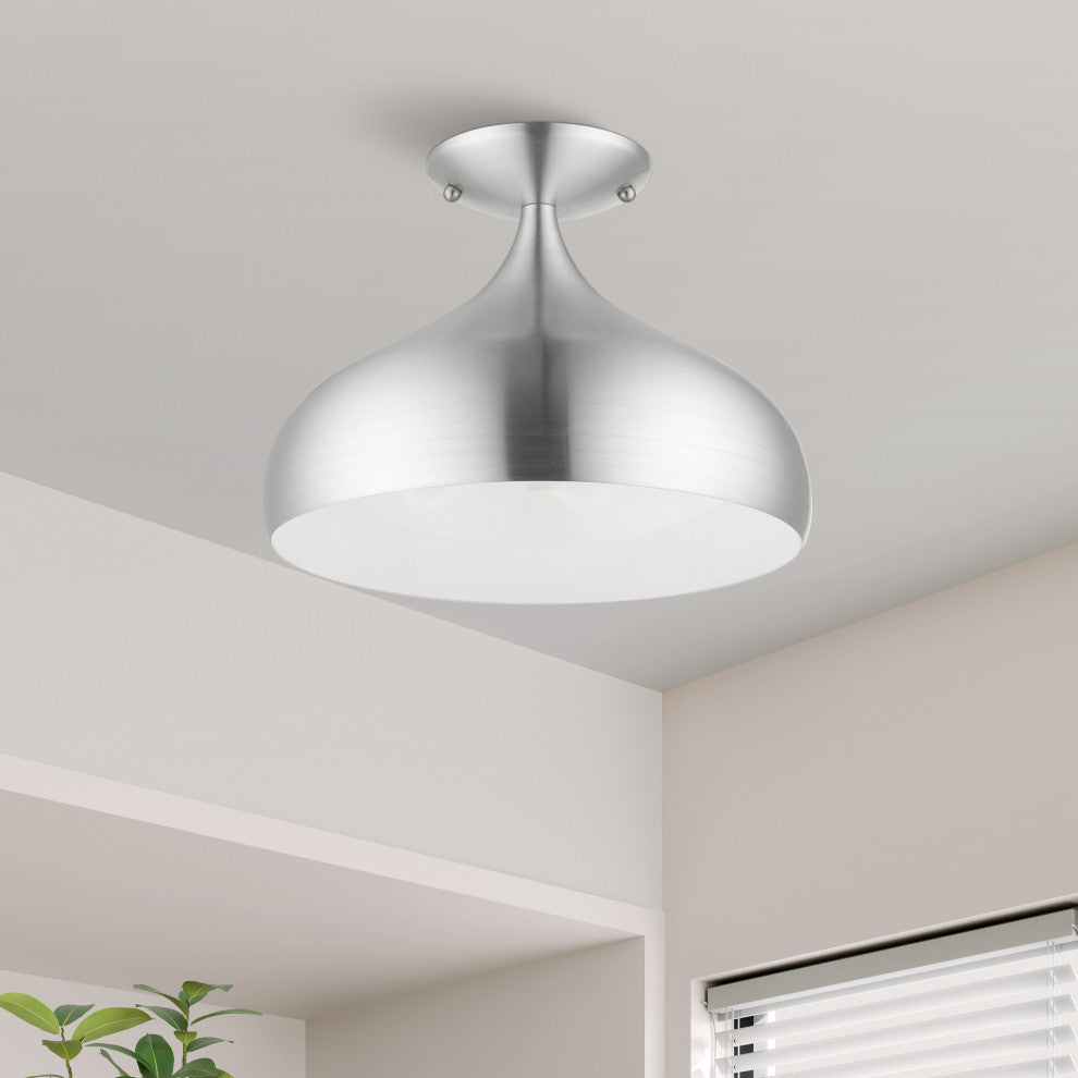 Livex Lighting 1 Light Brushed Aluminum Semi-Flush Mount