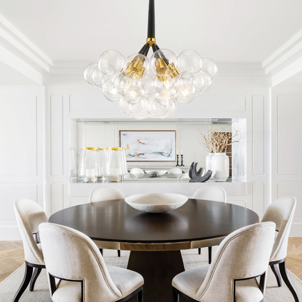 Contemporary Clear Glass Bubble Chandelier, Black, 6 Lights