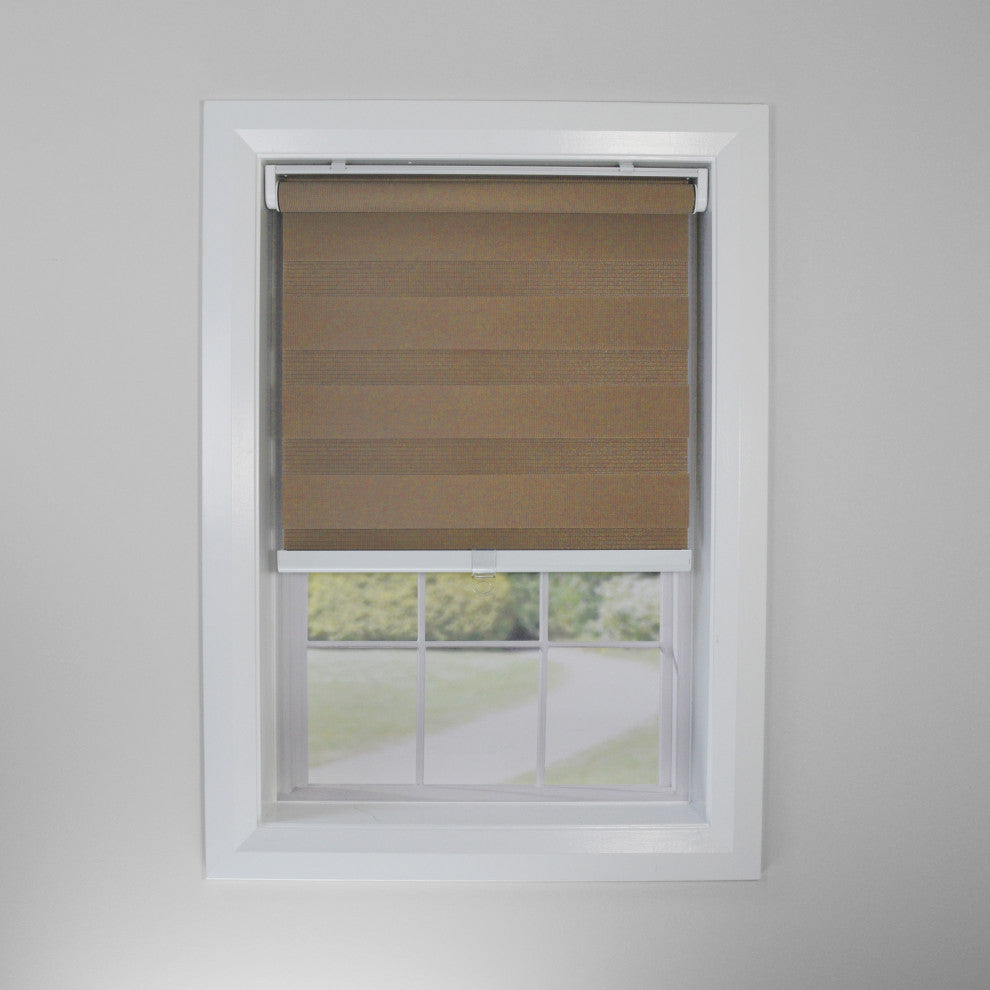 Versailles'' Cordless Zebra Slimline Privacy Shade, Camel, 31"x72"