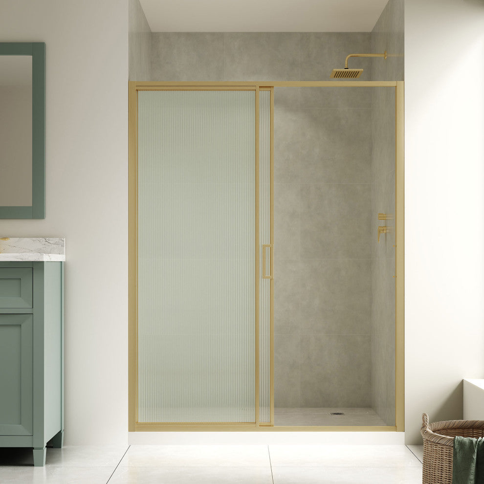 Stanford Sliding Fluted Alcove Shower Door, Brushed Gold, 60"