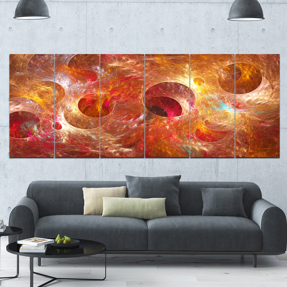 Red Yellow Circles Texture, Abstract Canvas Art Print, 70"x28", 6 Panels