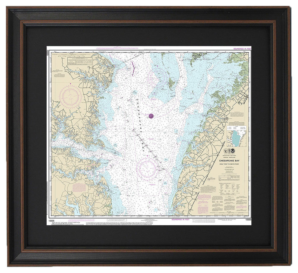 Poster Size Framed Nautical Chart; Chesapeake Bay, Wolf Trap to Smith Point