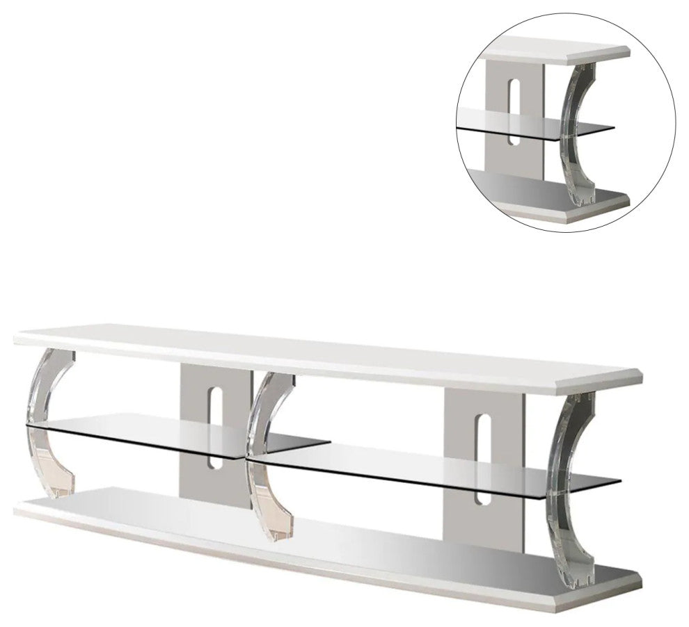 60 Inches Wooden TV Stand, White and Clear, 60"Length