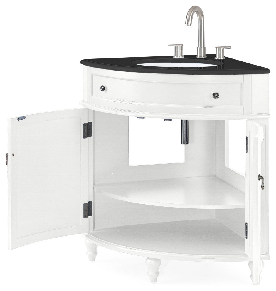 24 Inch Triadsville Grey Corner Design Bathroom Vanity With Quartz Top, White