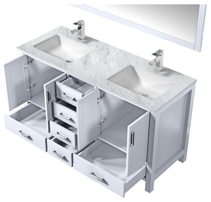 Jacques 60" White Double Sink Vanity Set with White Carrara Marble Top